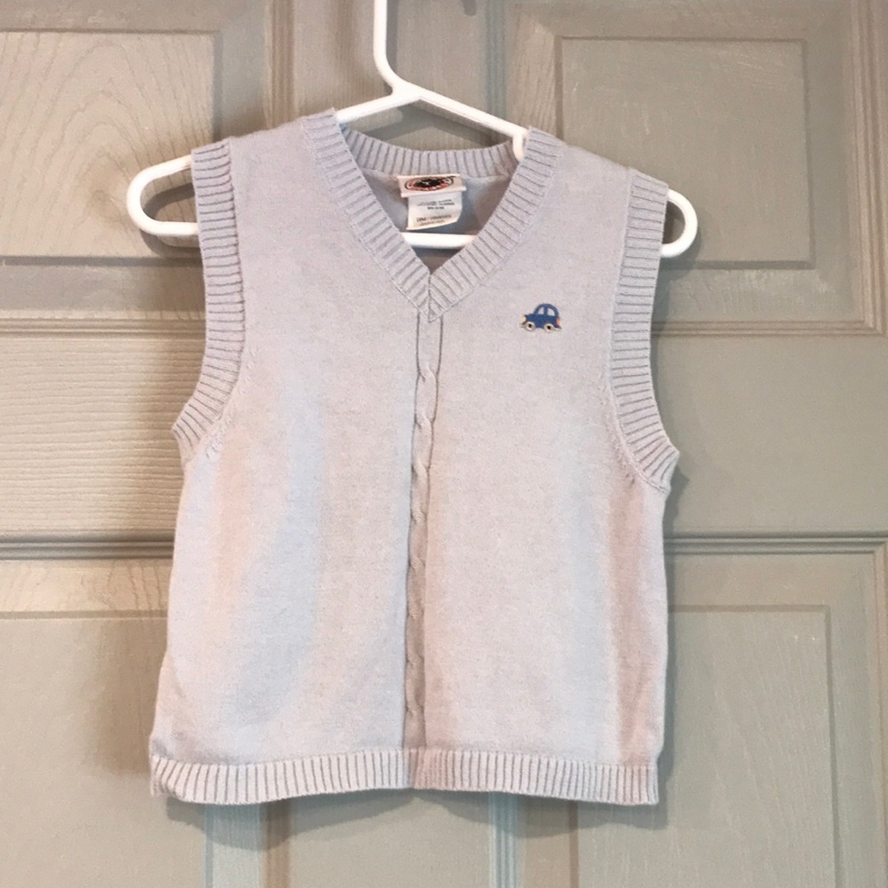Good Lad Baby 18M Ramie Cotton Car Embroidery Light Blue Sleeveless Sweater Vest